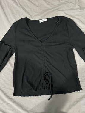 Society Black Ruched V-Neck Long Sleeve Top